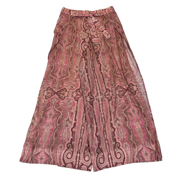 Zimmermann Pink Tie Front Split Leg Realm Paisley Pants Women's 1 Small - Picture 1 of 9